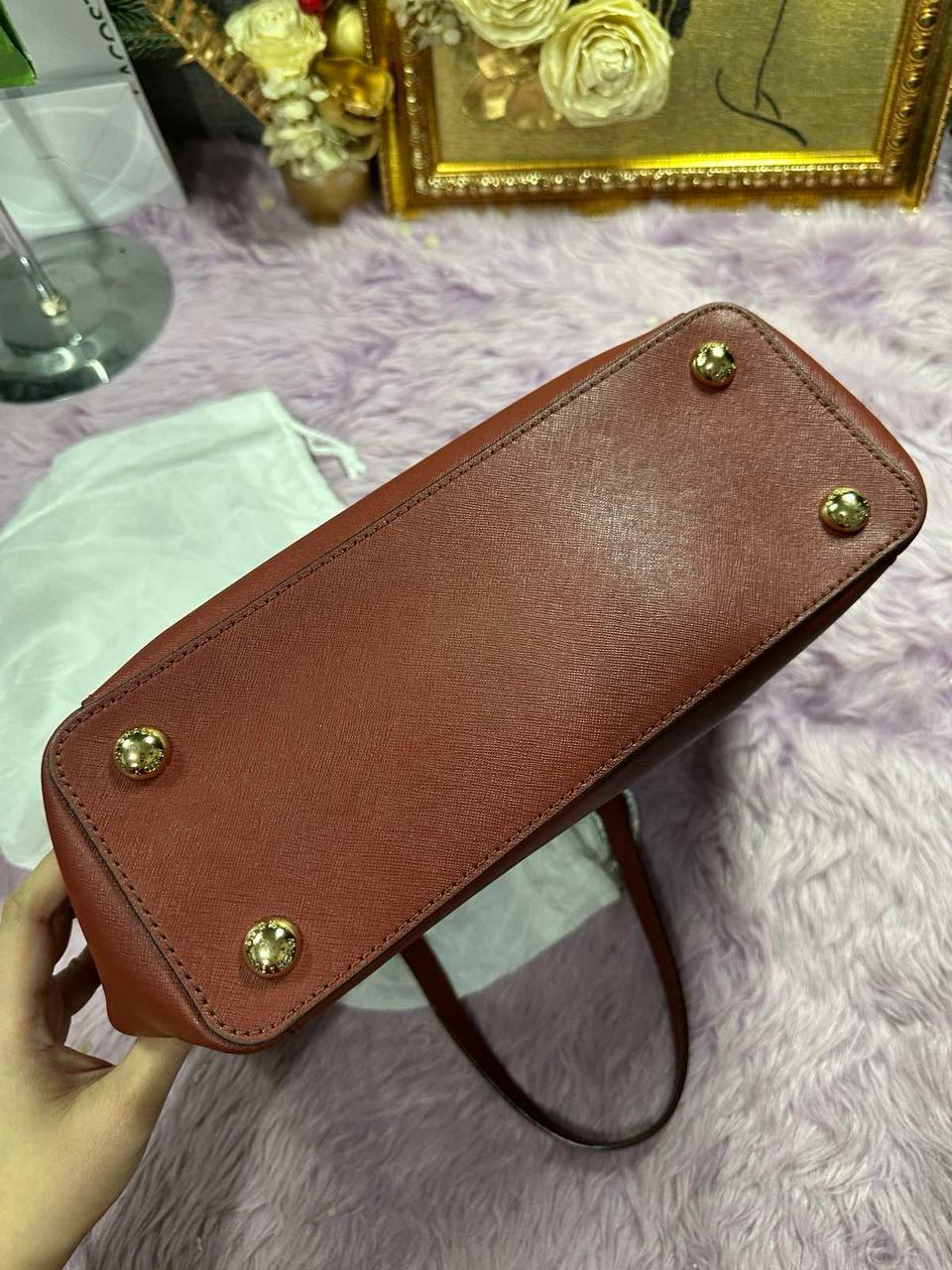 ORIG Preloved Michael Kors MK Charlotte Large Leather Top Zip Shoulder Tote Red Bag