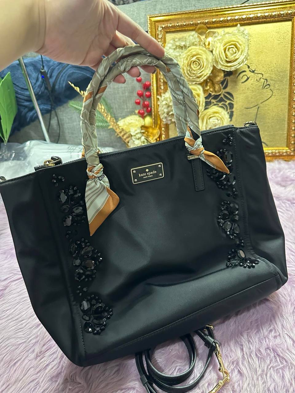 ORIG Preloved Kate Spade KS Wilson Road Alyse Tote Nylon Crossbody Black Bag