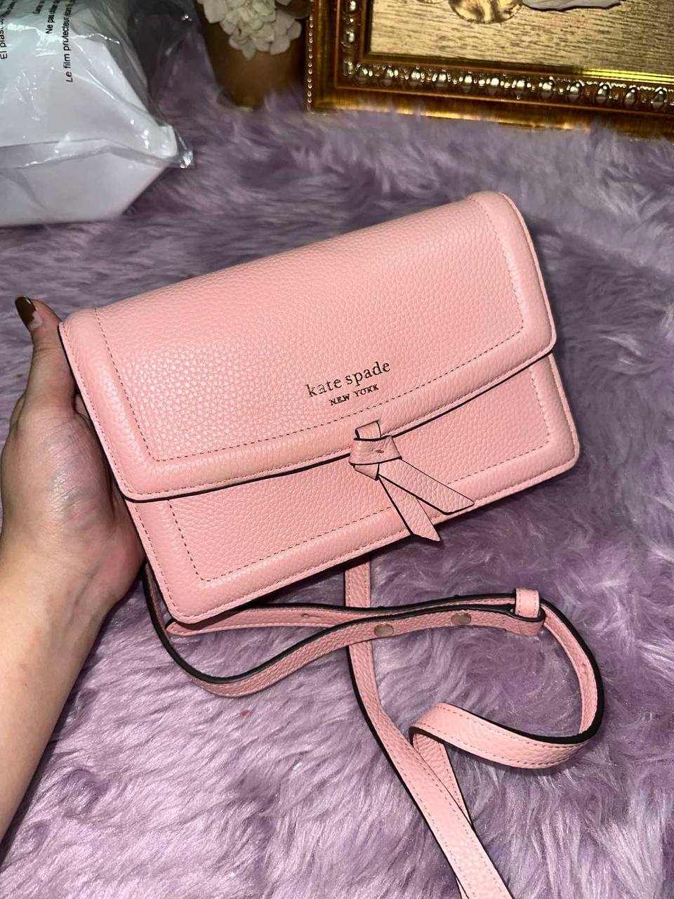 ORIG Preloved Kate Spade KS Knott Flap Crossbody Pink Small Phone Bag