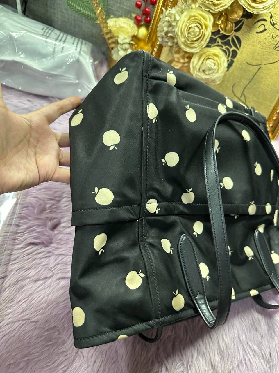 ORIG Preloved Kate Spade KS Chelsea Large Floral Nylon Black Tote Bag