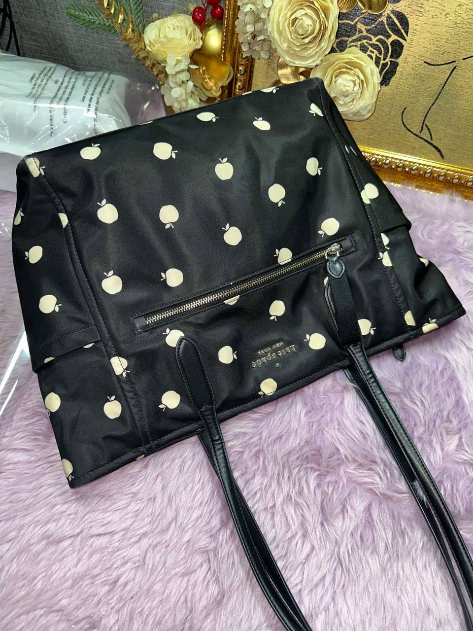 ORIG Preloved Kate Spade KS Chelsea Large Floral Nylon Black Tote Bag