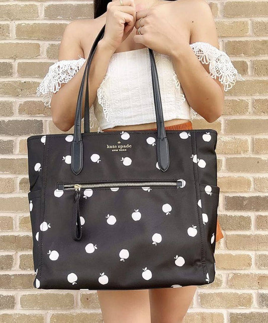 ORIG Preloved Kate Spade KS Chelsea Large Floral Nylon Black Tote Bag