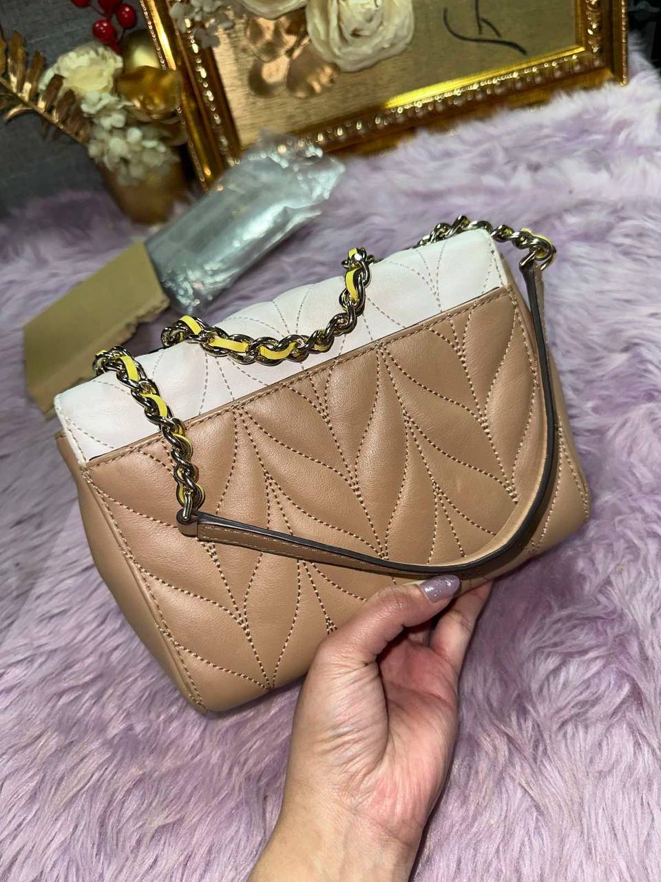 ORIG Preloved Kate Spade KS Emelyn Mini Briar Lane Quilted Chain Crossbody Brown Bag