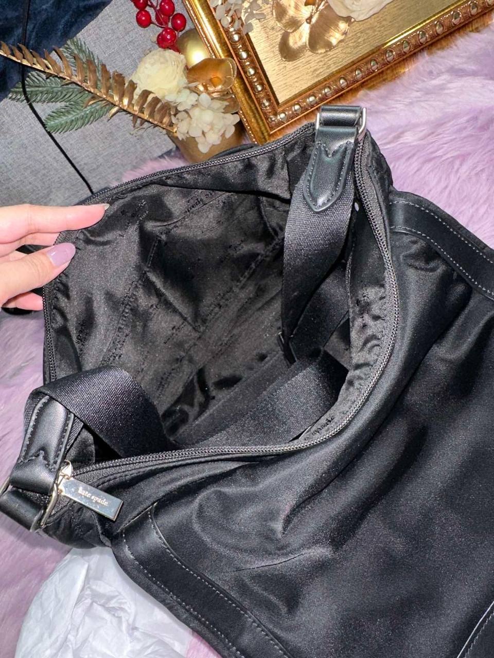 ORIG Preloved Kate Spade KS Chelsea Messenger Nylon Black Bag