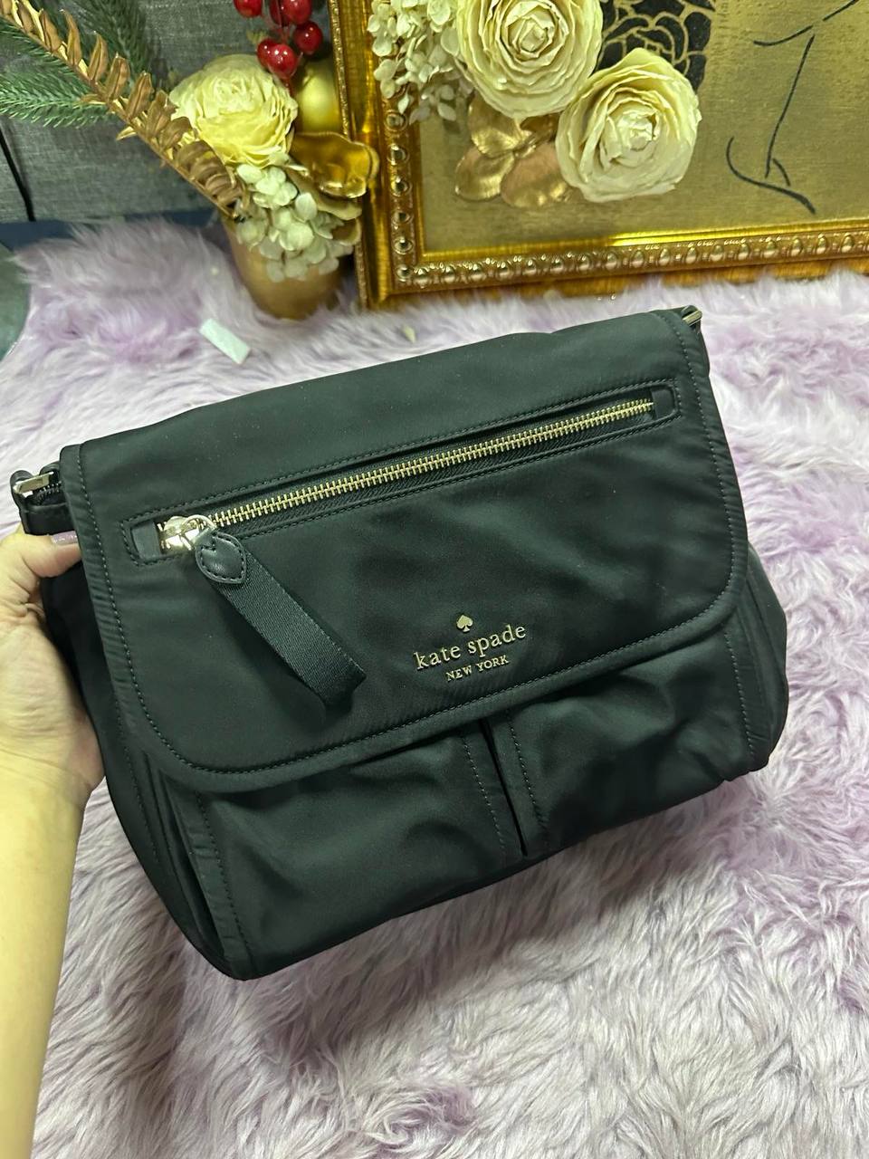 ORIG Preloved Kate Spade KS Chelsea Messenger Nylon Black Bag