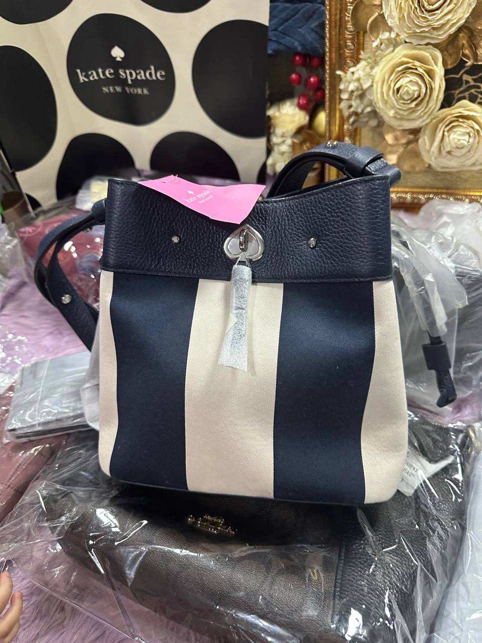 ORIG & IMPORTED Kate Spade KS Marti Small Bucket Bag Jacquard Blue
