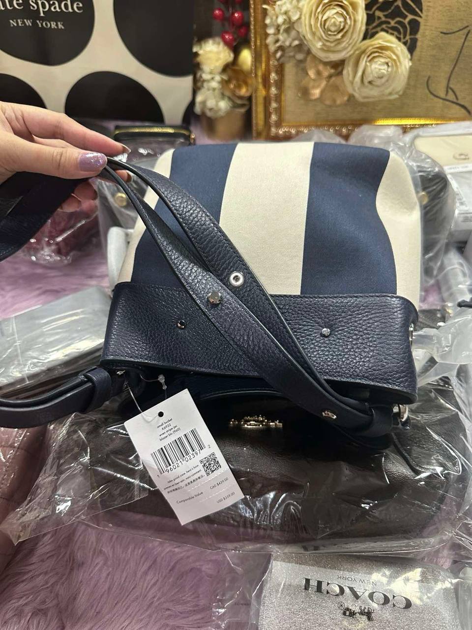ORIG & IMPORTED Kate Spade KS Marti Small Bucket Bag Jacquard Blue