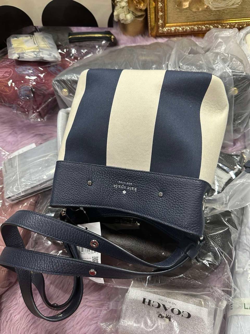 ORIG & IMPORTED Kate Spade KS Marti Small Bucket Bag Jacquard Blue