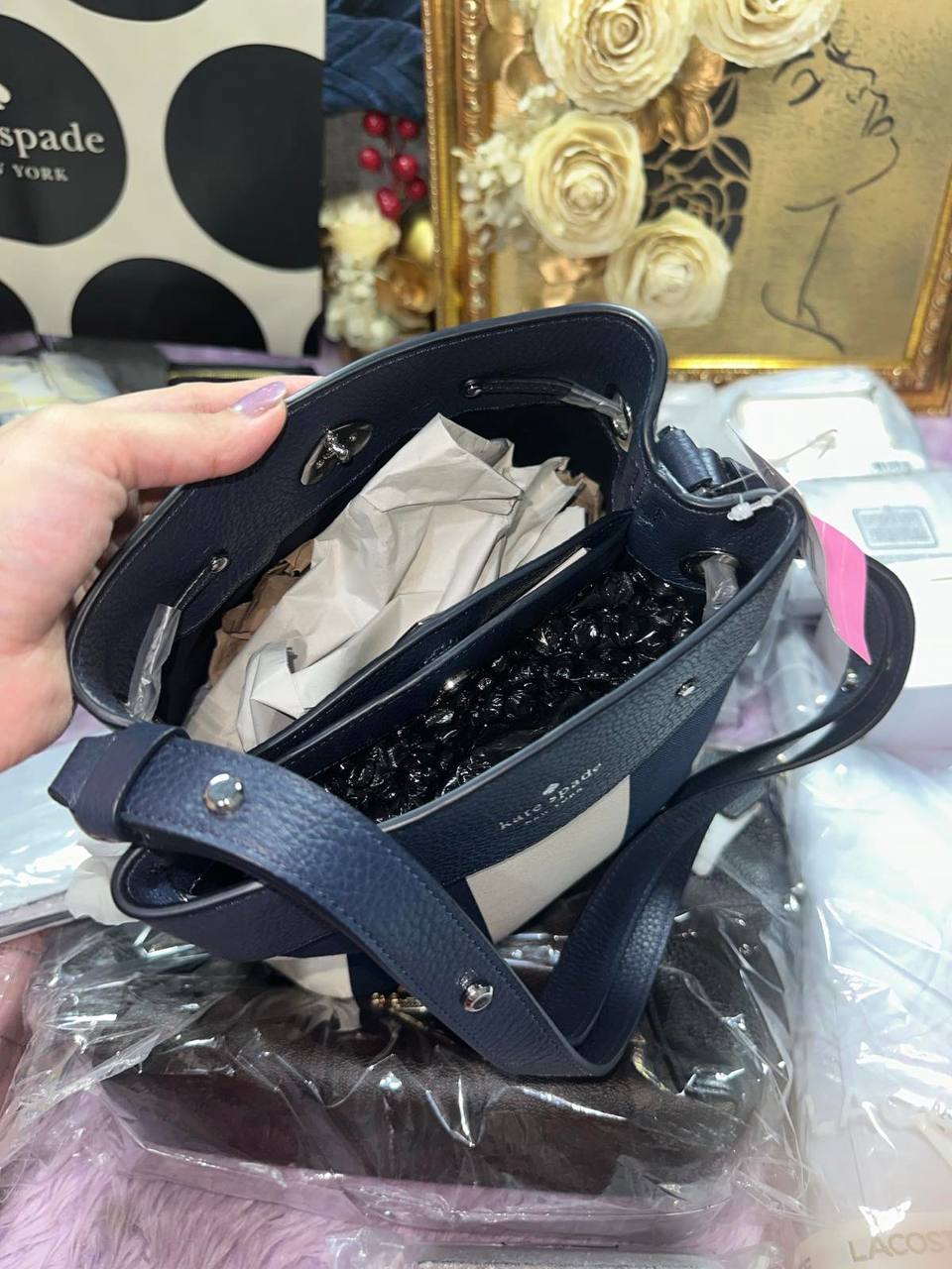 ORIG & IMPORTED Kate Spade KS Marti Small Bucket Bag Jacquard Blue