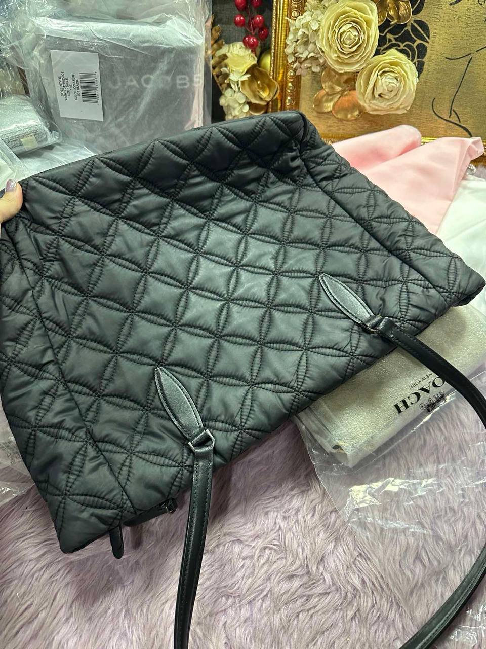 ORIG Preloved Kate Spade KS Jae Quilted Large Nylon Black Tote