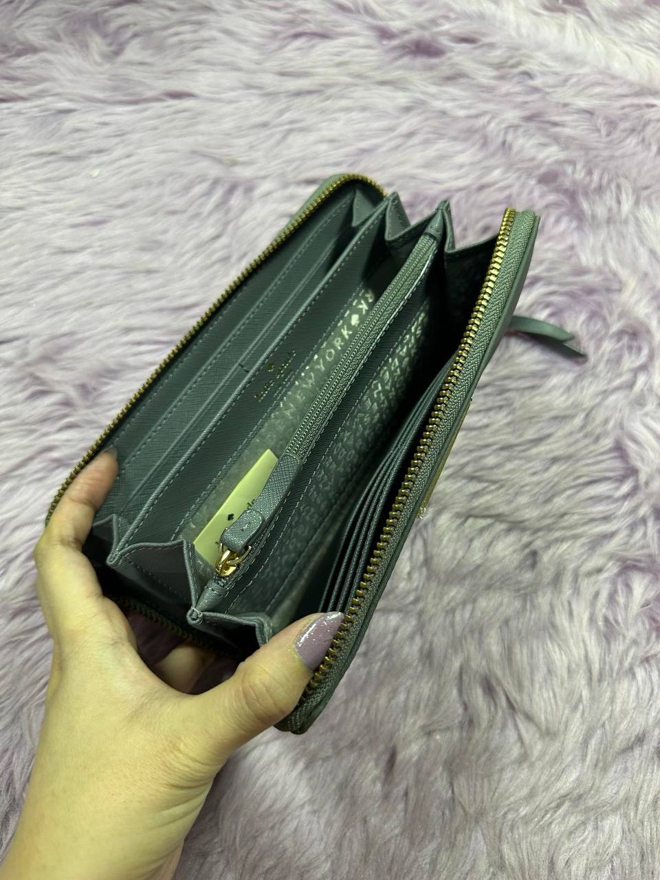 ORIG Preloved Kate Spade KS Wilson Road Neda Nylon Long Gray Wallet