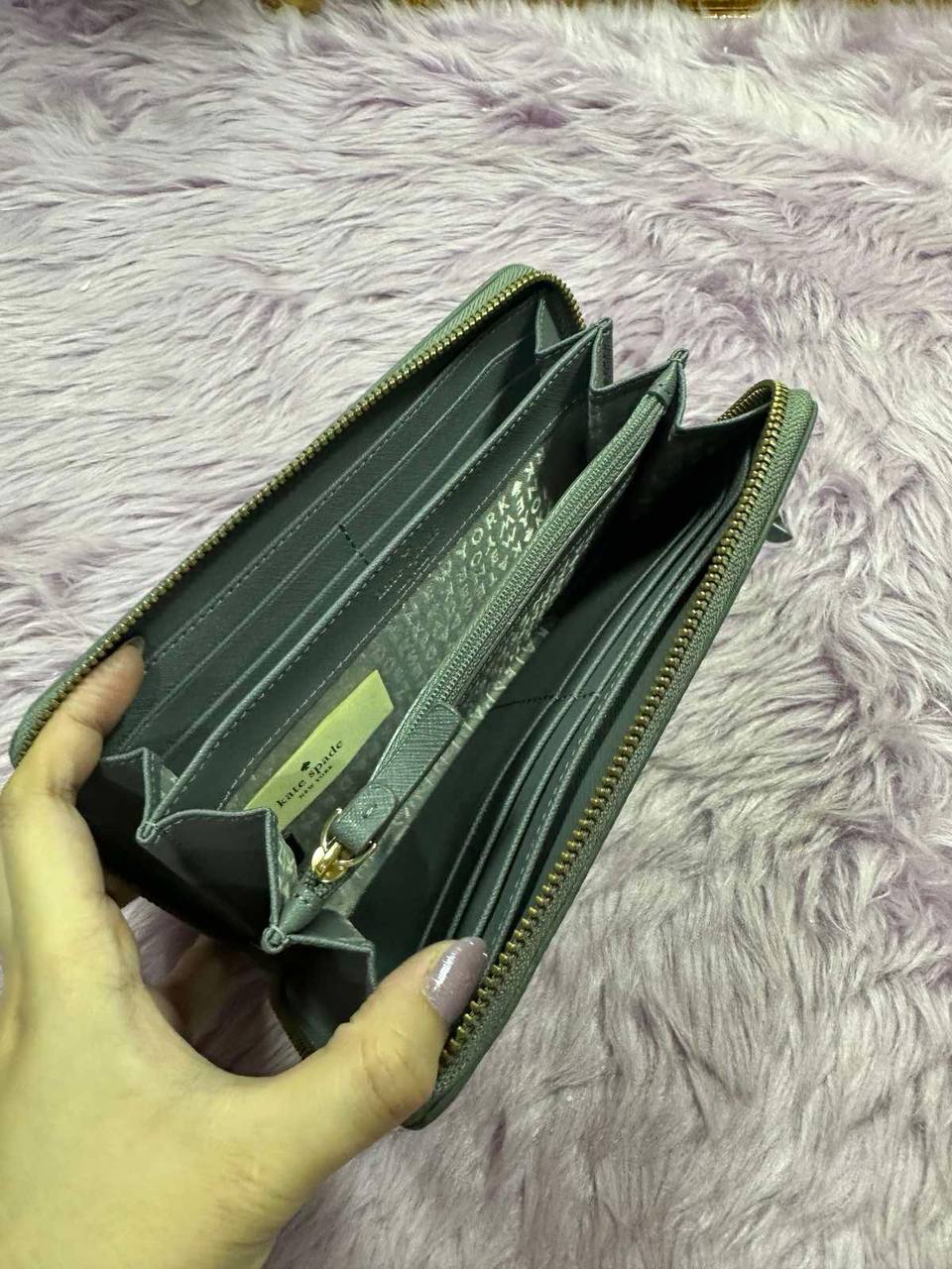 ORIG Preloved Kate Spade KS Wilson Road Neda Nylon Long Gray Wallet
