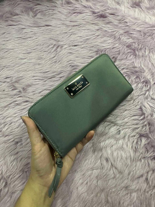 ORIG Preloved Kate Spade KS Wilson Road Neda Nylon Long Gray Wallet