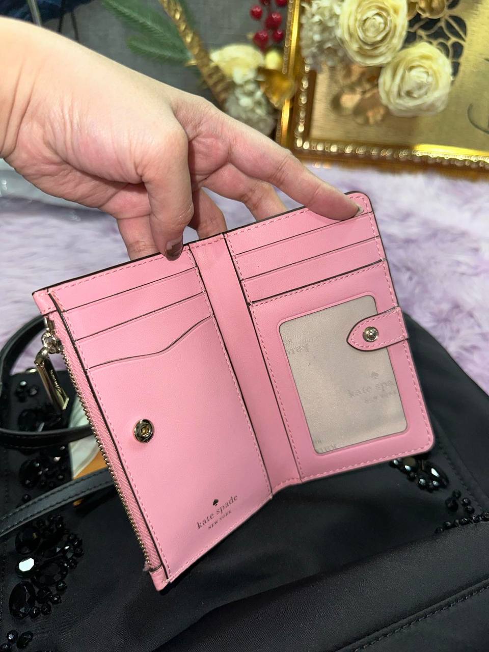ORIG Preloved Kate Spade KS Leila Small Slim Bifold Wallet Pink