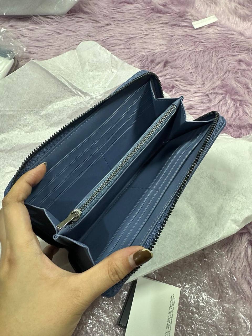 ORIG & IMPORTED Coach Accordion Zip Long Quilted Wallet Blue