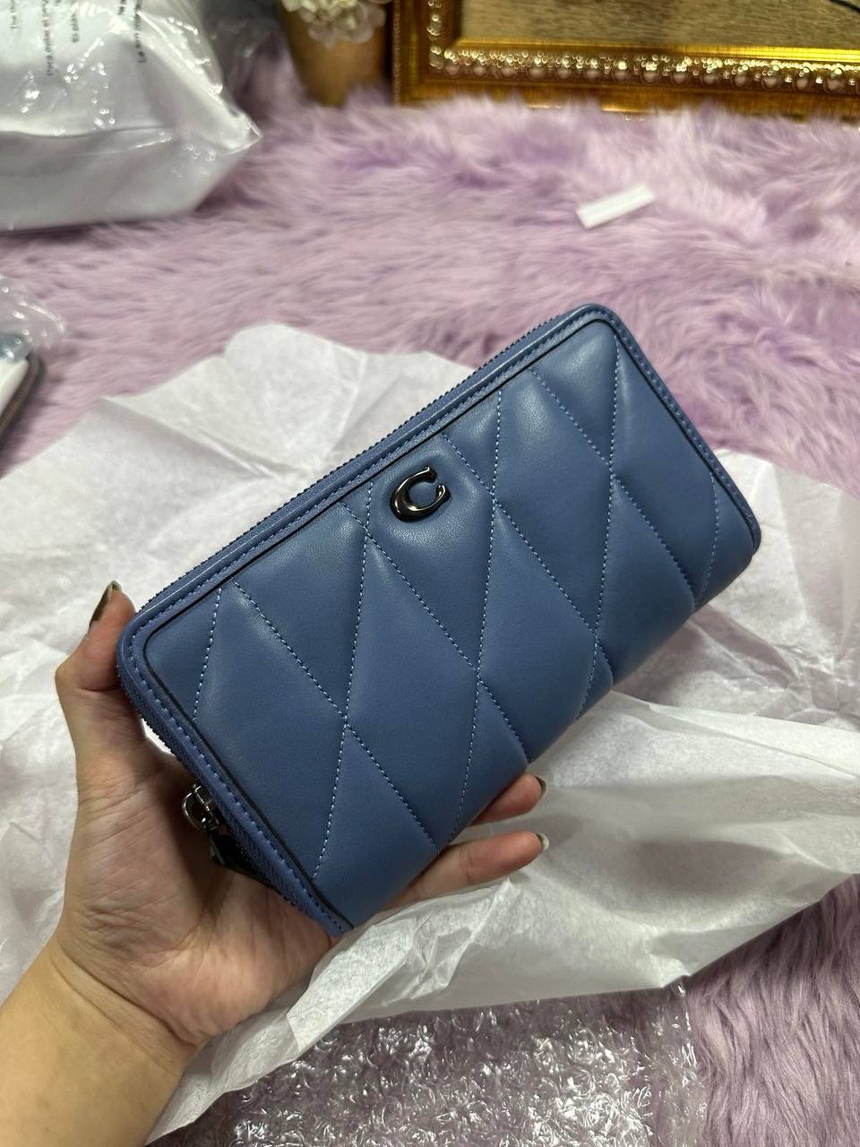 ORIG & IMPORTED Coach Accordion Zip Long Quilted Wallet Blue