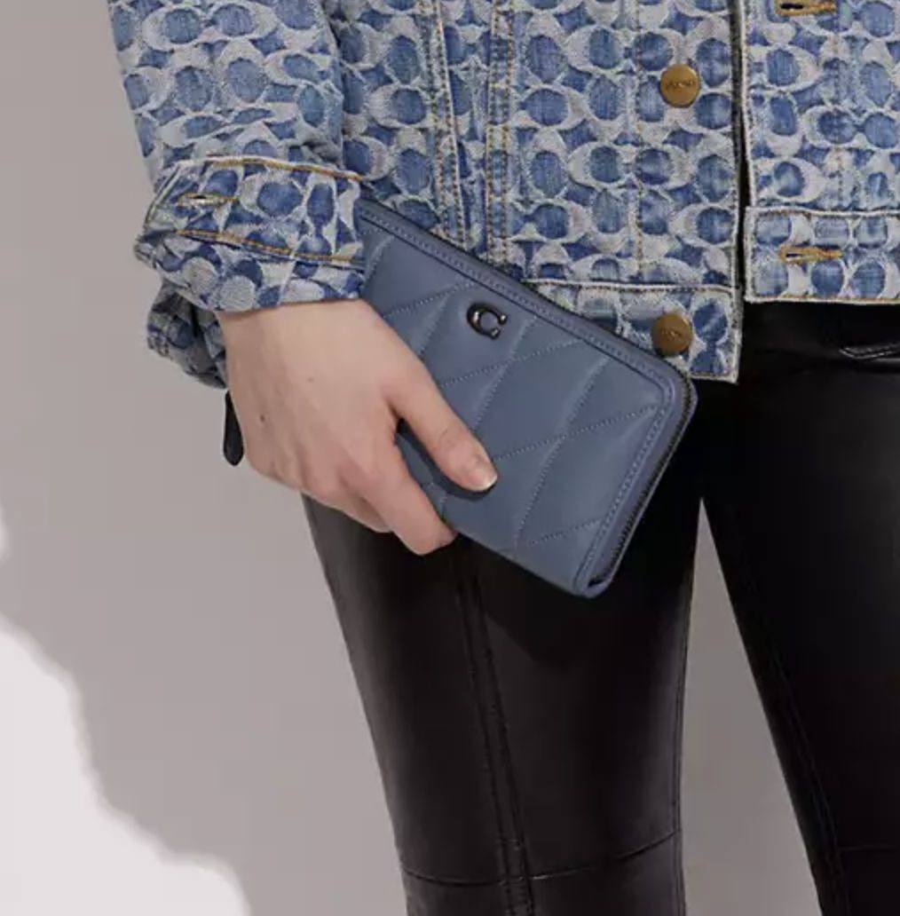 ORIG & IMPORTED Coach Accordion Zip Long Quilted Wallet Blue