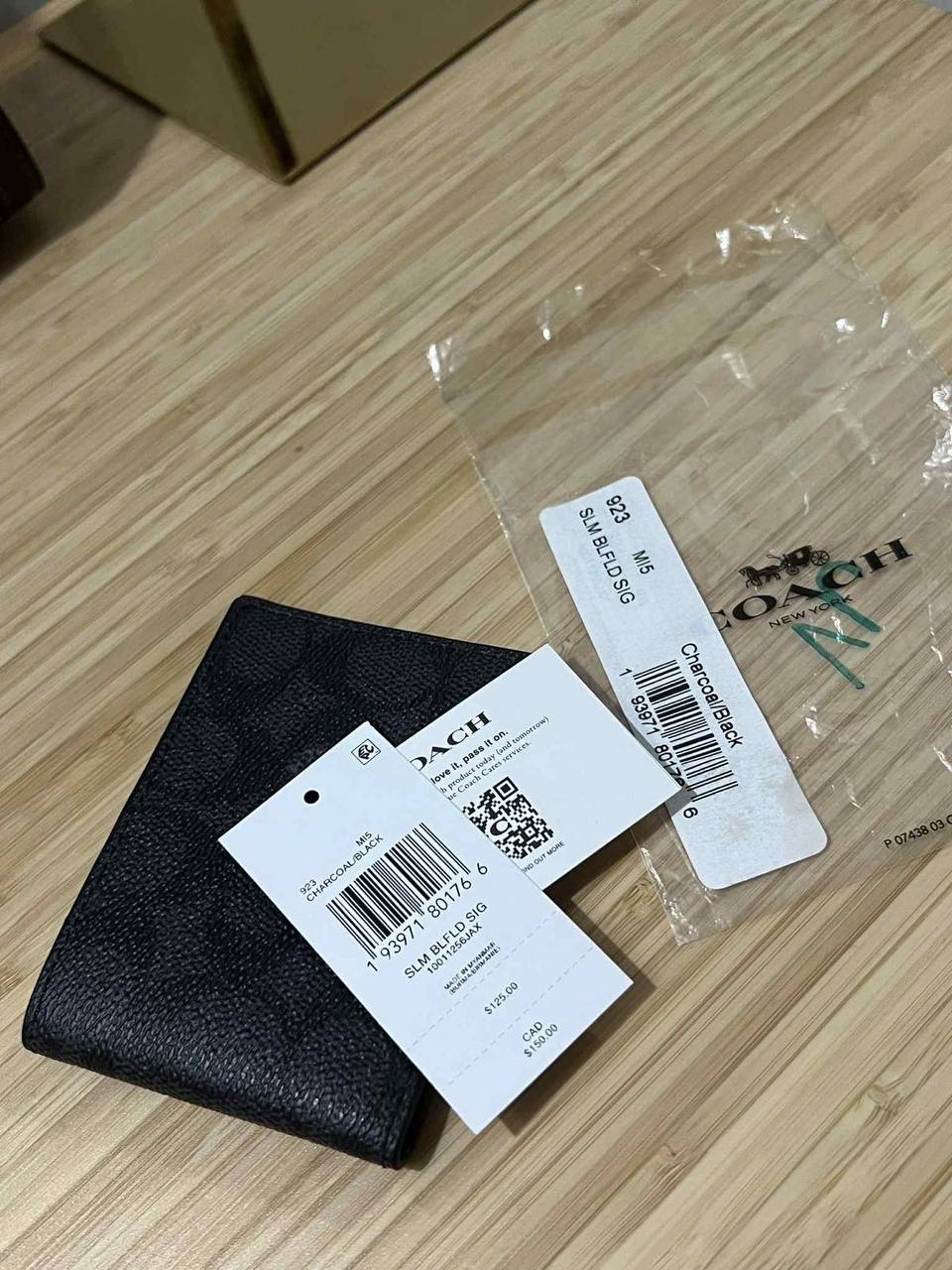 ORIG Preloved Coach Slim Billfold In Signature Canvas Men Black Wallet
