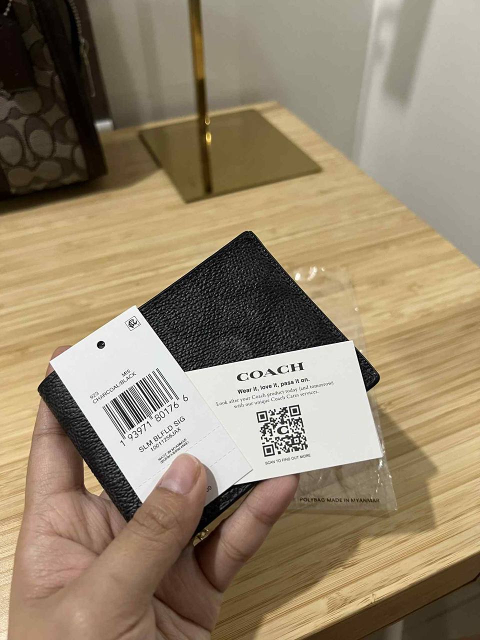 ORIG Preloved Coach Slim Billfold In Signature Canvas Men Black Wallet