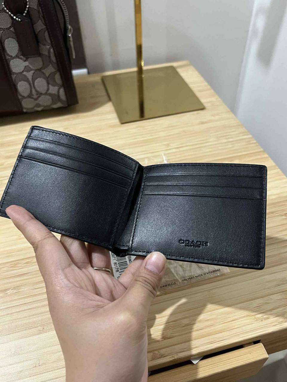ORIG Preloved Coach Slim Billfold In Signature Canvas Men Black Wallet
