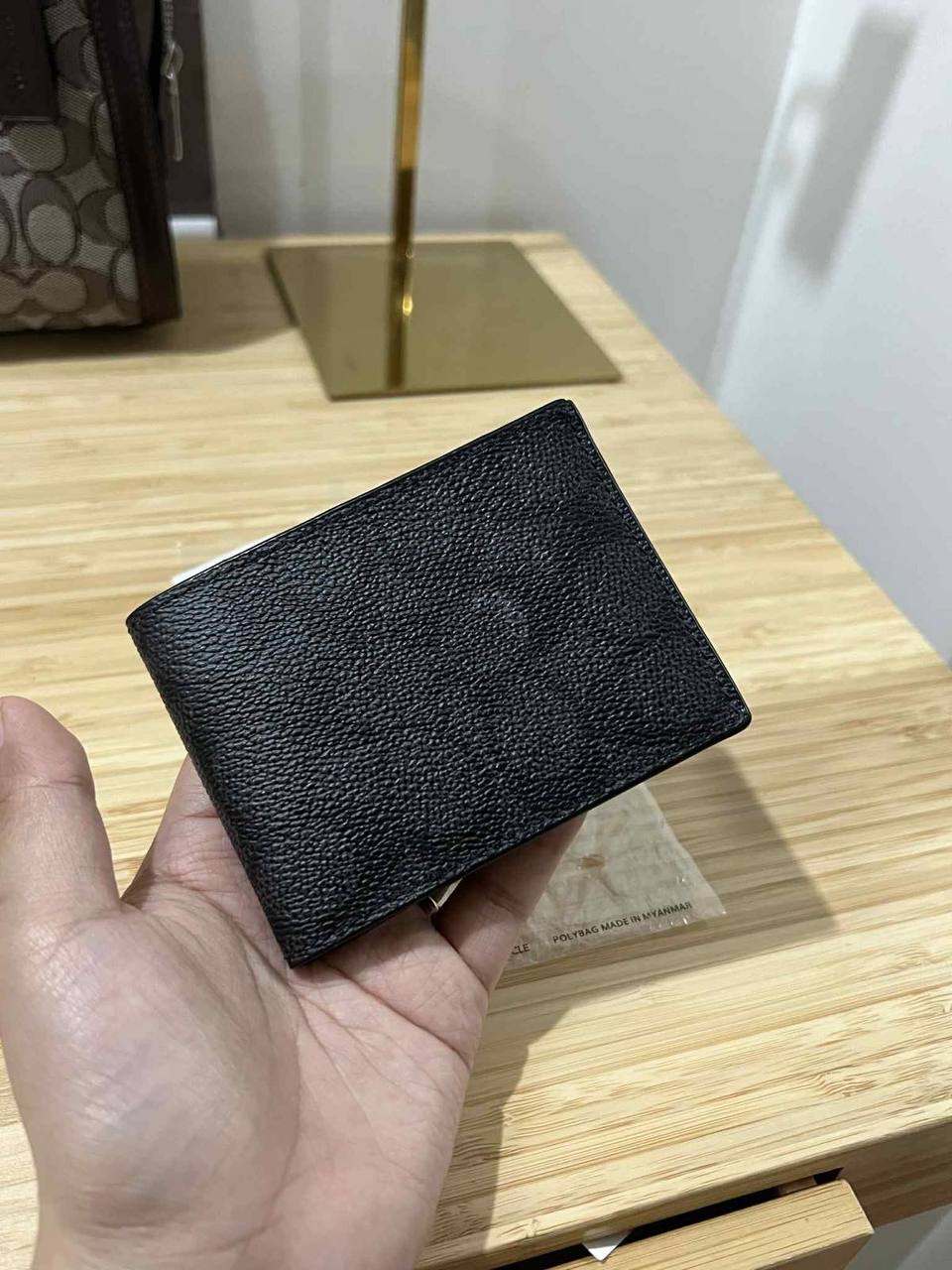 ORIG Preloved Coach Slim Billfold In Signature Canvas Men Black Wallet