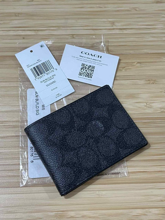 ORIG Preloved Coach Slim Billfold In Signature Canvas Men Black Wallet