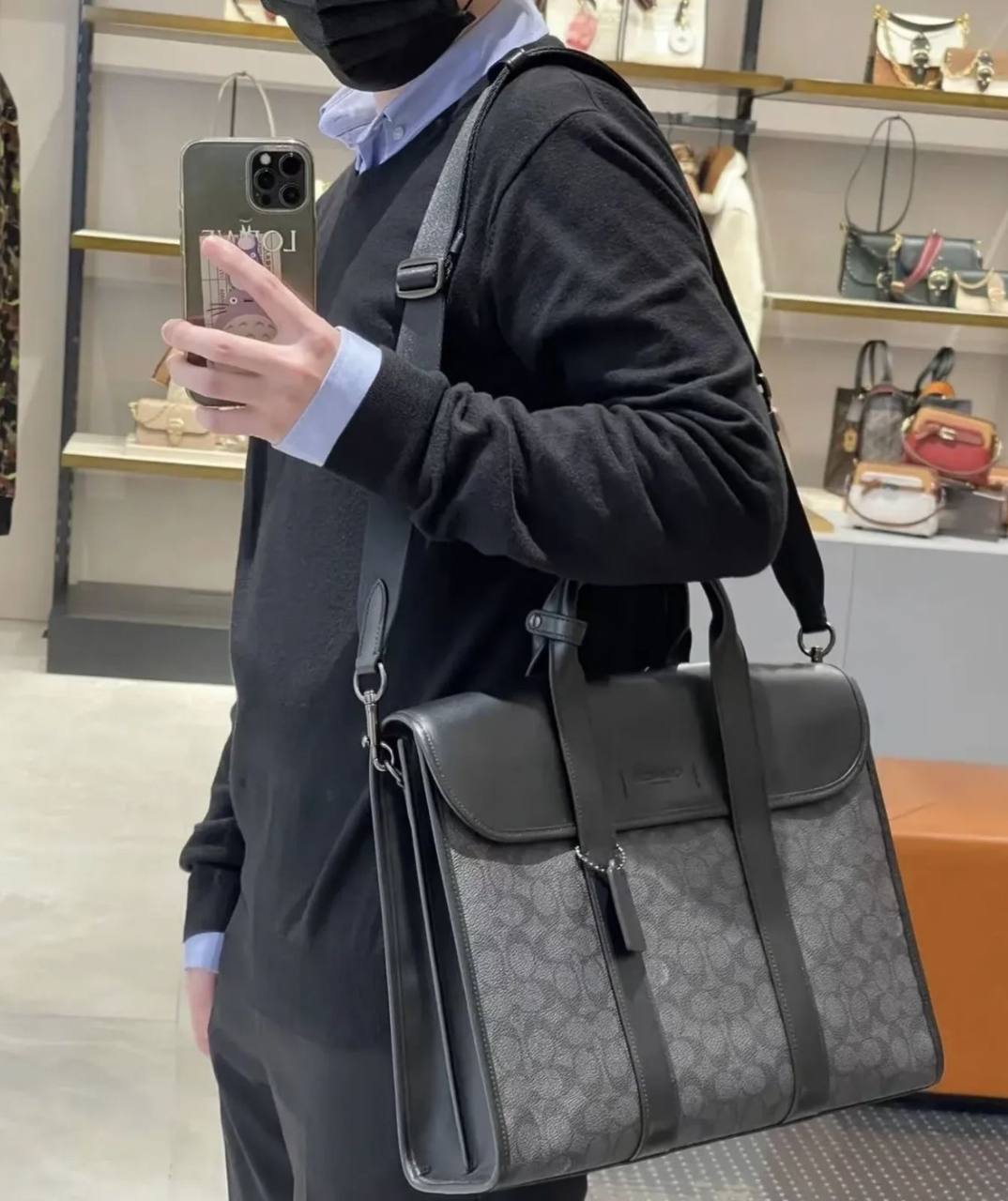 ORIG Preloved Retail Coach Gotham Portfolio Bag In Signature Canvas Men Laptop Black Bag