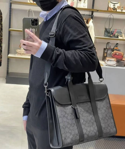 ORIG Preloved Retail Coach Gotham Portfolio Bag In Signature Canvas Men Laptop Black Bag