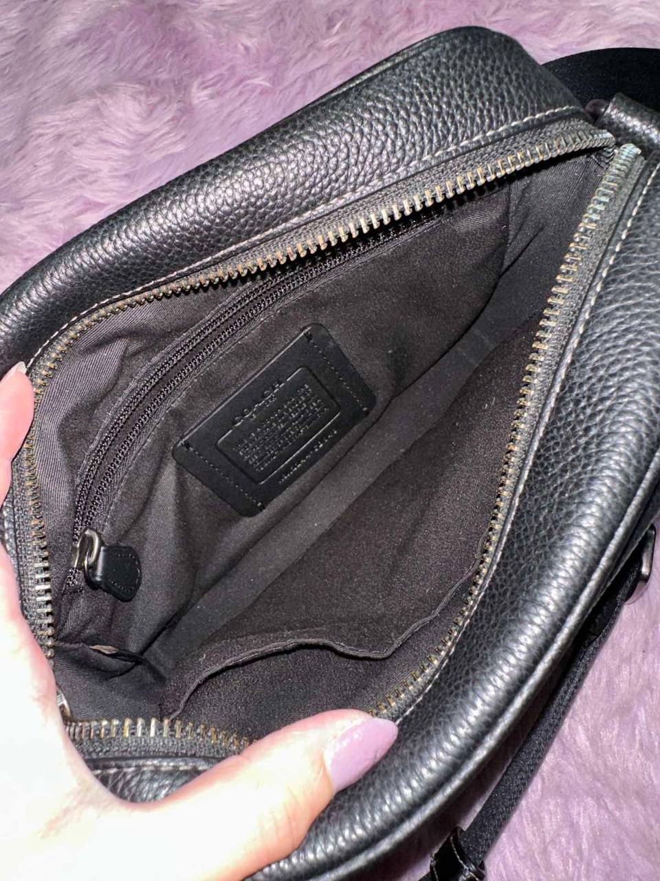 ORIG Preloved Coach Hudson Crossbody Men Black Bag In Signature Canvas