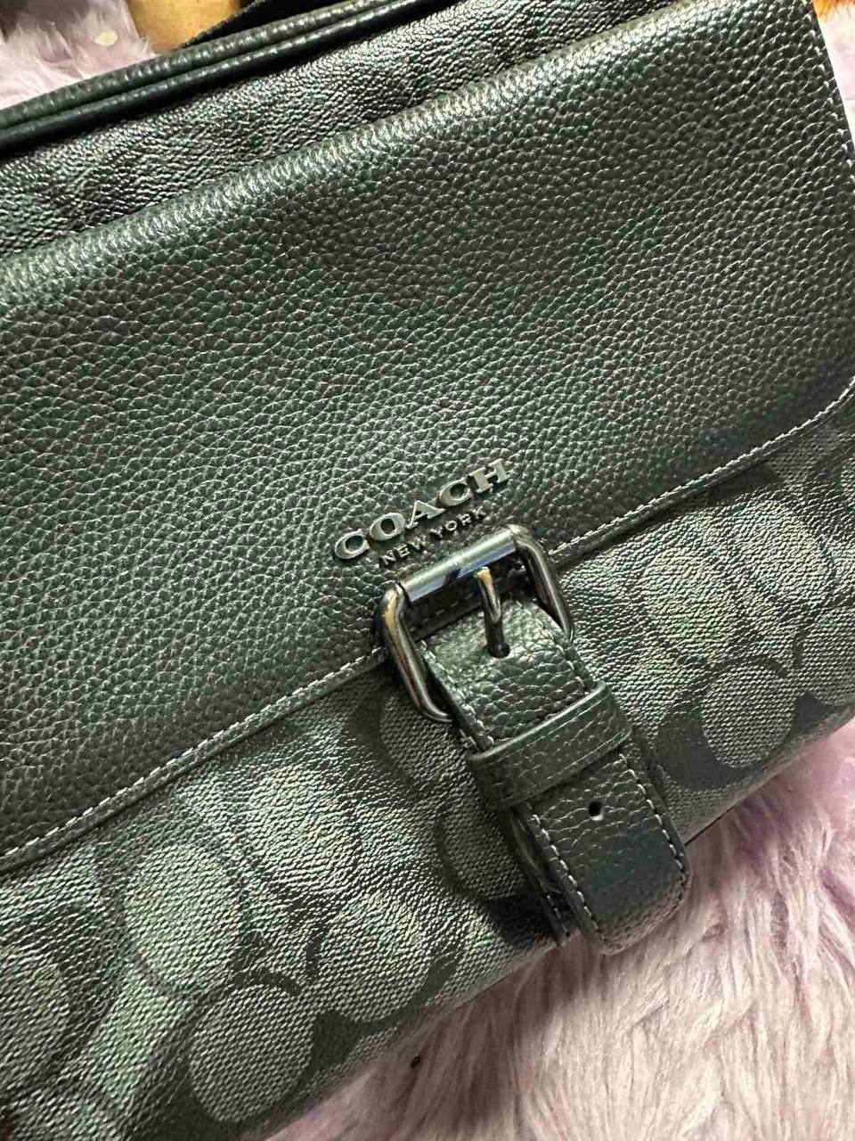 ORIG Preloved Coach Hudson Crossbody Men Black Bag In Signature Canvas