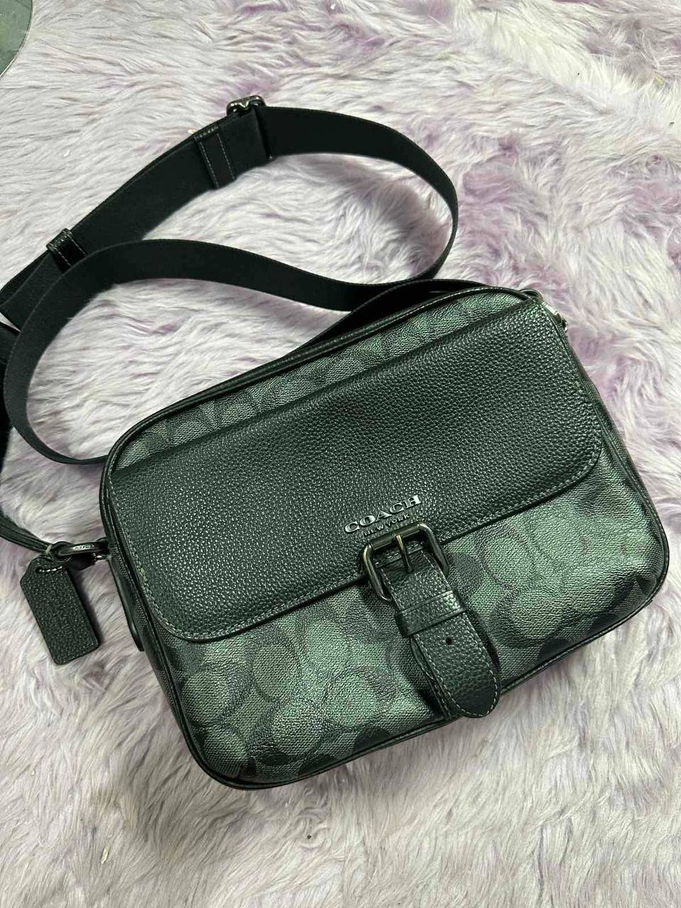 ORIG Preloved Coach Hudson Crossbody Men Black Bag In Signature Canvas