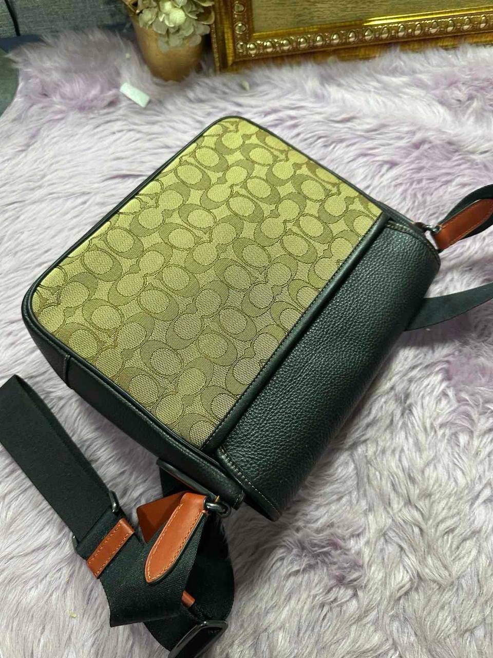 ORIG Preloved Coach Sprint Messenger Men Brown Bag In Signature Jacquard
