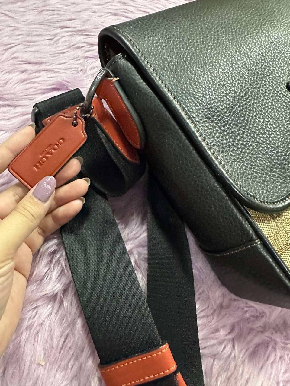 ORIG Preloved Coach Sprint Messenger Men Brown Bag In Signature Jacquard