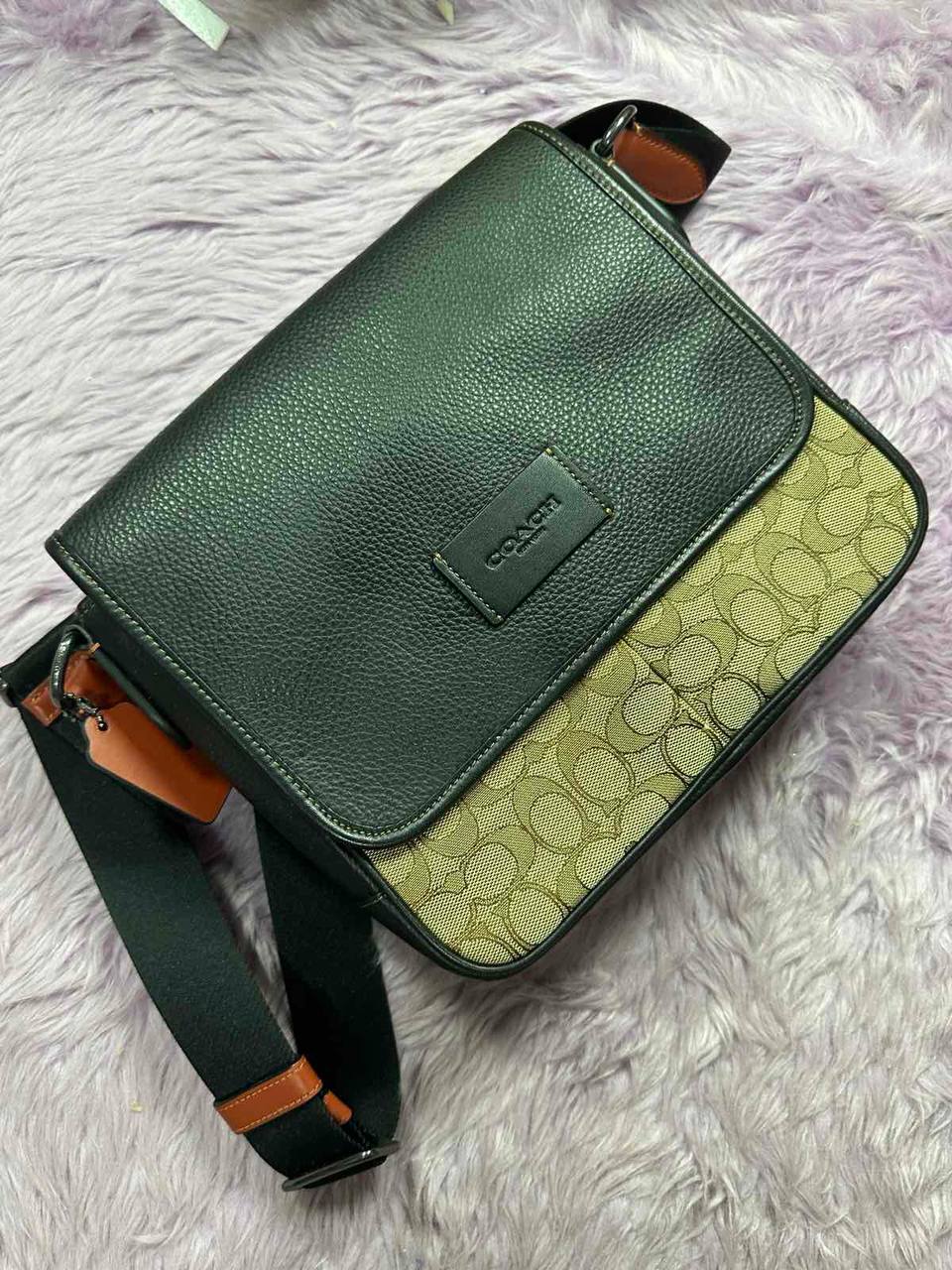 ORIG Preloved Coach Sprint Messenger Men Brown Bag In Signature Jacquard