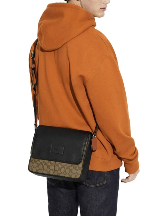 ORIG Preloved Coach Sprint Messenger Men Brown Bag In Signature Jacquard