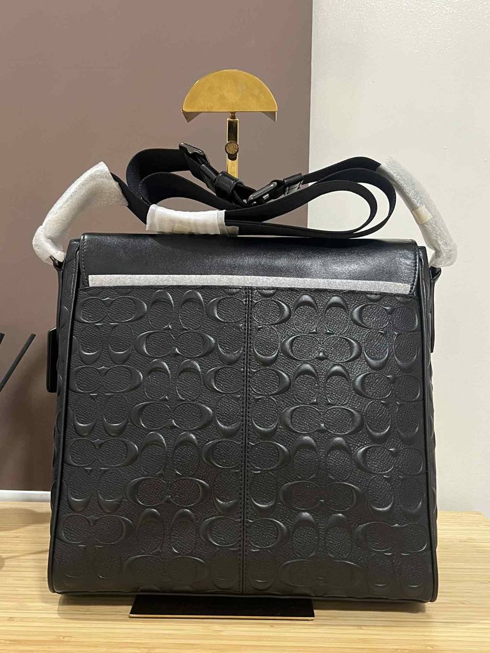 ORIG & IMPORTED Coach Houston Map Men Black Bag In Signature Leather