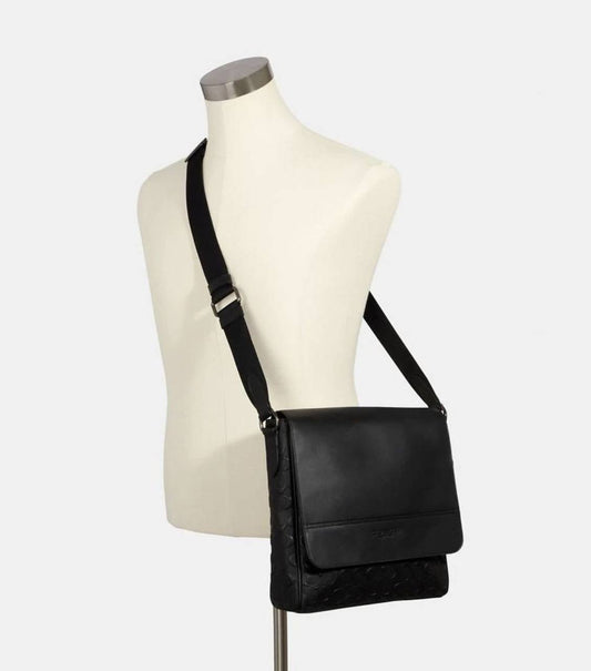 ORIG & IMPORTED Coach Houston Map Men Black Bag In Signature Leather