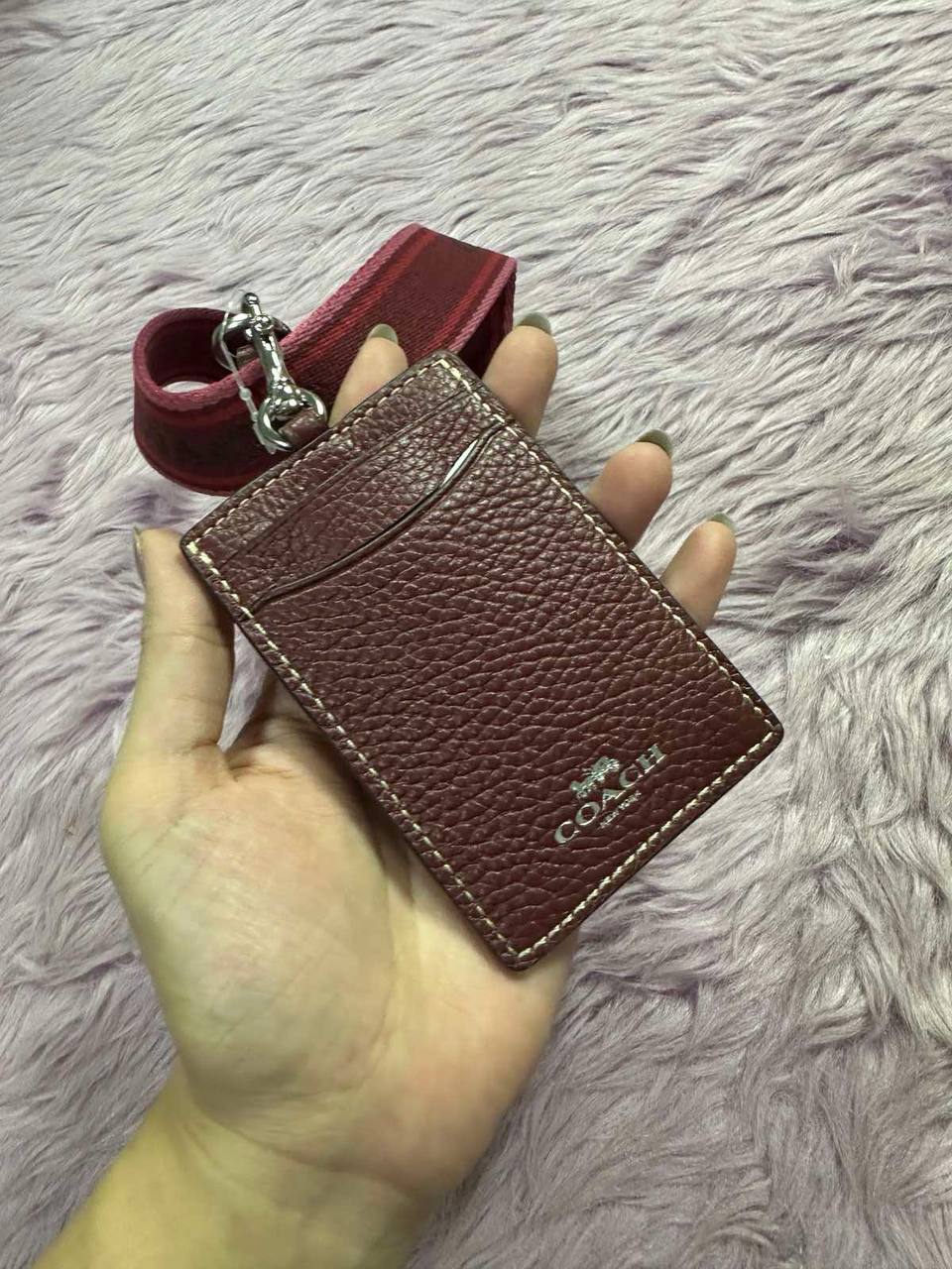 ORIG & IMPORTED Coach Leather ID Lanyard Wine Maroon