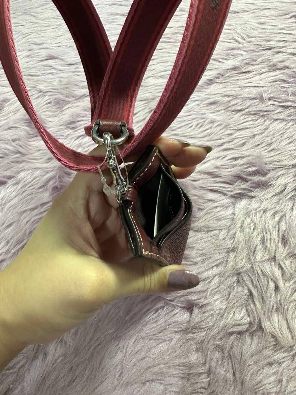ORIG & IMPORTED Coach Leather ID Lanyard Wine Maroon