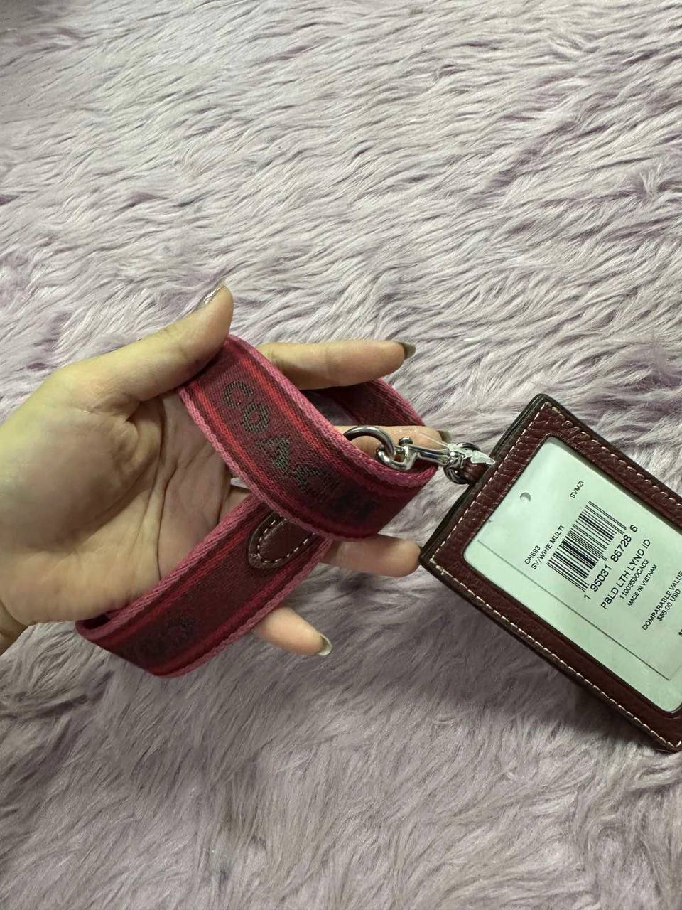 ORIG & IMPORTED Coach Leather ID Lanyard Wine Maroon