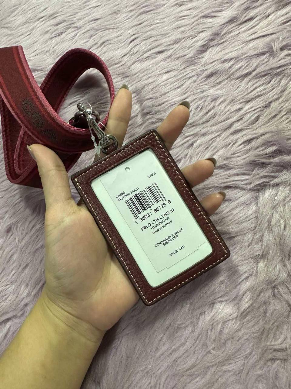 ORIG & IMPORTED Coach Leather ID Lanyard Wine Maroon