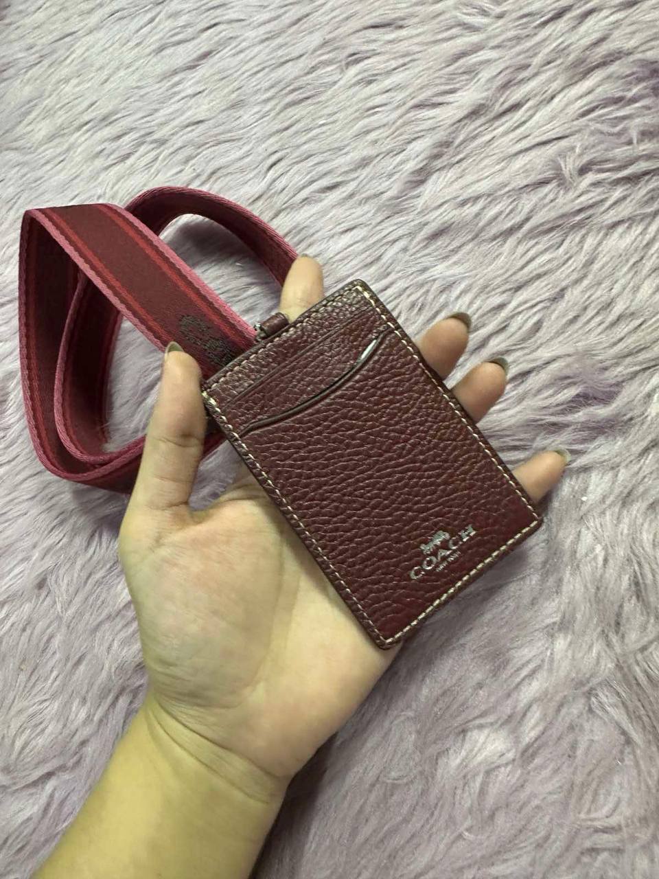 ORIG & IMPORTED Coach Leather ID Lanyard Wine Maroon