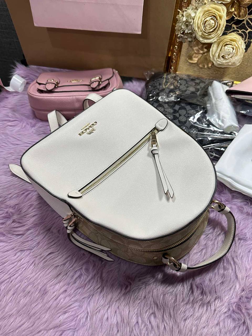 ORIG Preloved Coach Jordyn Leather Backpack White Bag