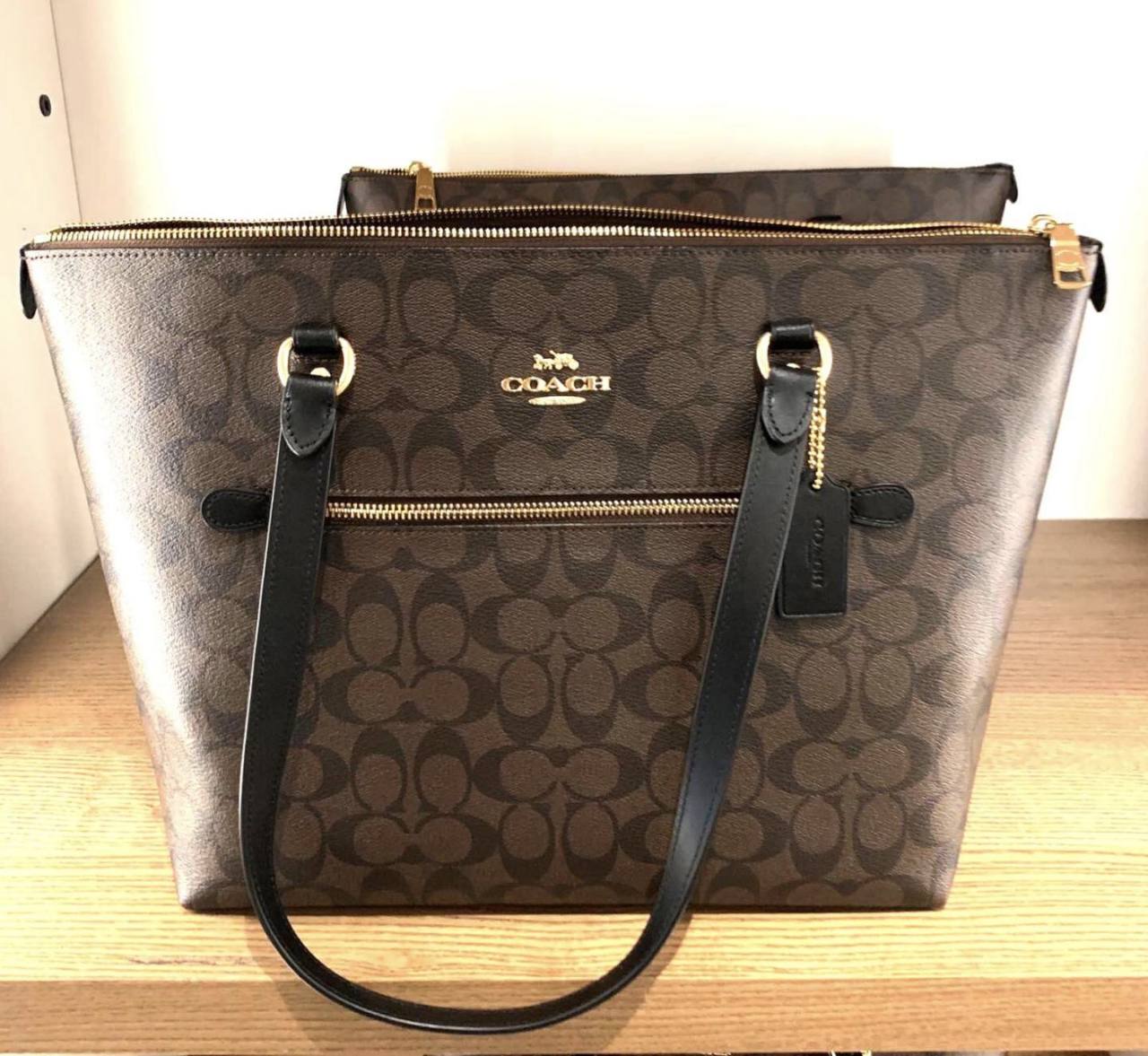 ORIG & IMPORTED Coach Gallery Tote Large Bag In Signature Canvas Brown/Black