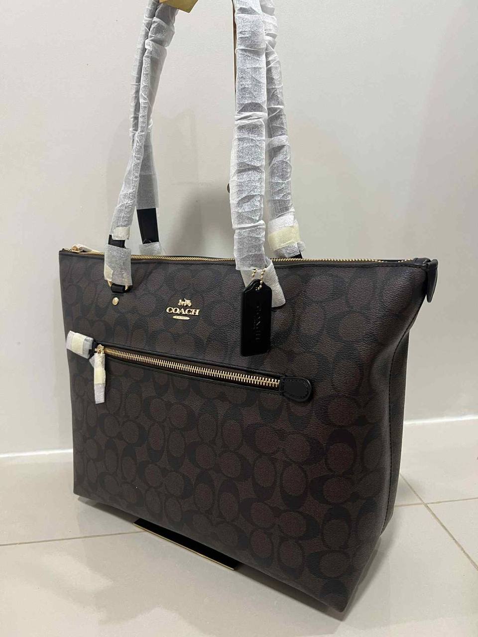 ORIG & IMPORTED Coach Gallery Tote Large Bag In Signature Canvas Brown/Black