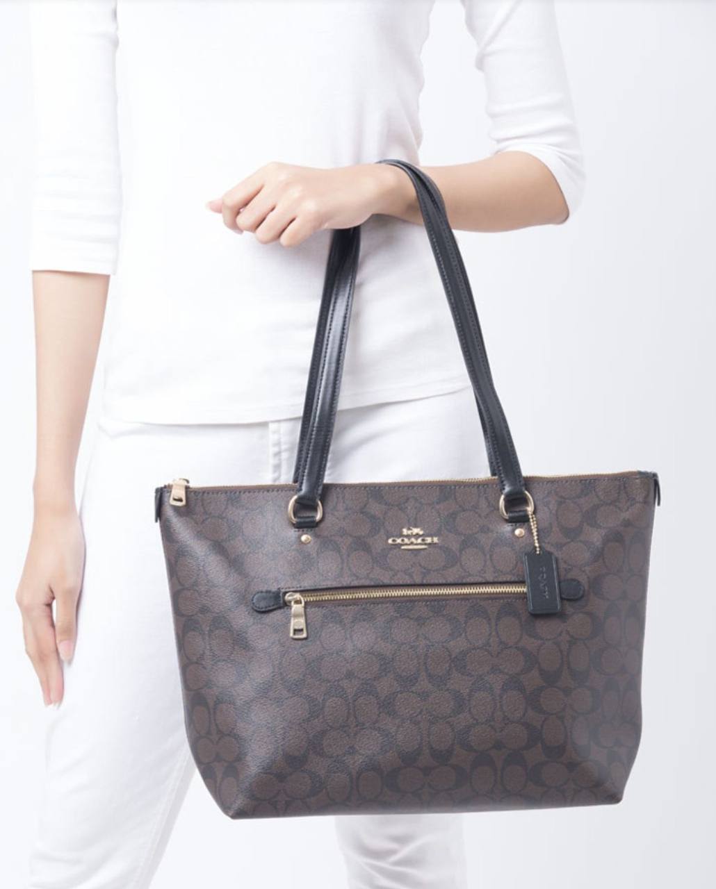 ORIG & IMPORTED Coach Gallery Tote Large Bag In Signature Canvas Brown/Black
