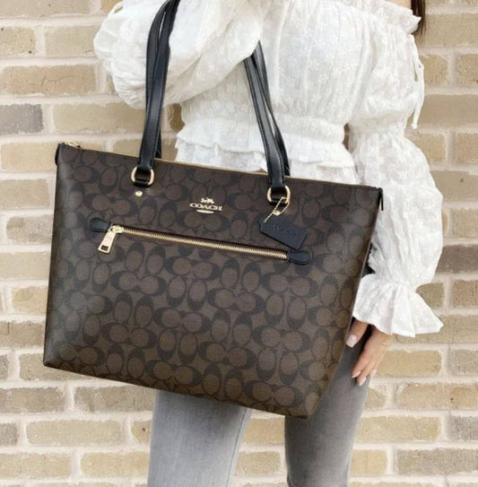 ORIG & IMPORTED Coach Gallery Tote Large Bag In Signature Canvas Brown/Black