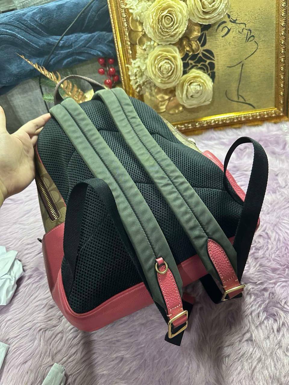 ORIG Preloved Coach Court Backpack Brown/Pink Bag In Blocked Signature Canvas
