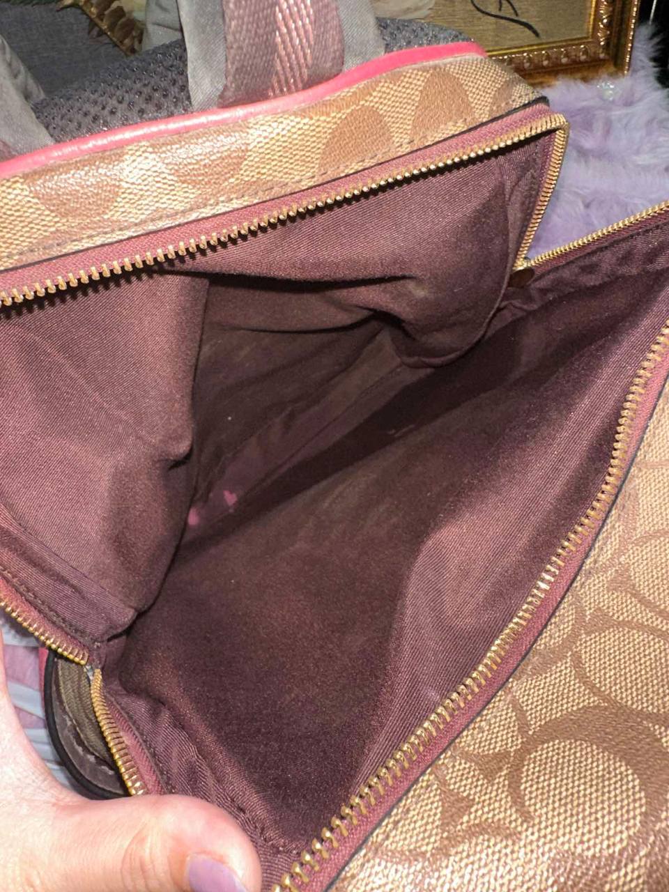 ORIG Preloved Coach Court Backpack Brown/Pink Bag In Blocked Signature Canvas