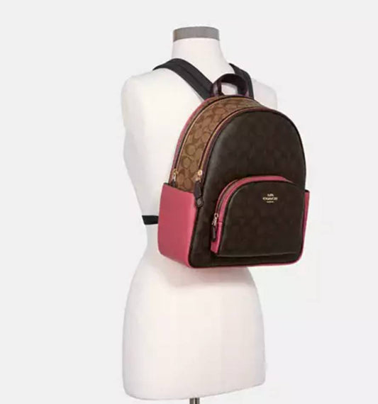 ORIG Preloved Coach Court Backpack Brown/Pink Bag In Blocked Signature Canvas